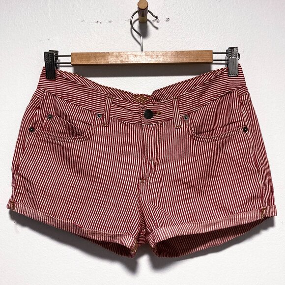 100% Cotton Low Rise Short Shorts Red and White stripe Size 4 - Picture 1 of 15